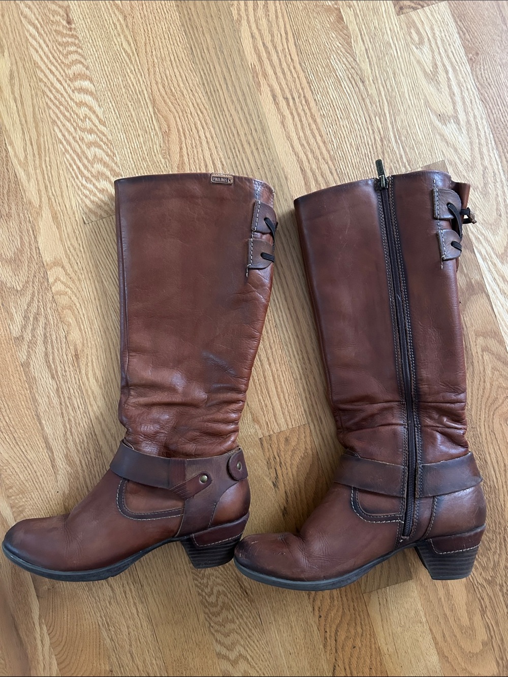 PIKOLINOS Brown Leather Mid-Heel Riding Boots
